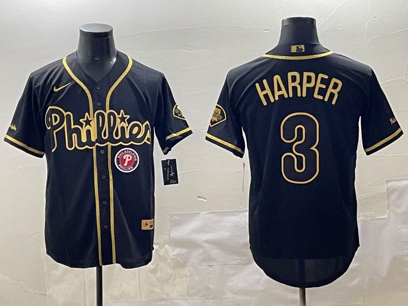 Men Philadelphia Phillies #3 Harper Black Gold Game 2025 Nike MLB Jersey style 4->philadelphia phillies->MLB Jersey